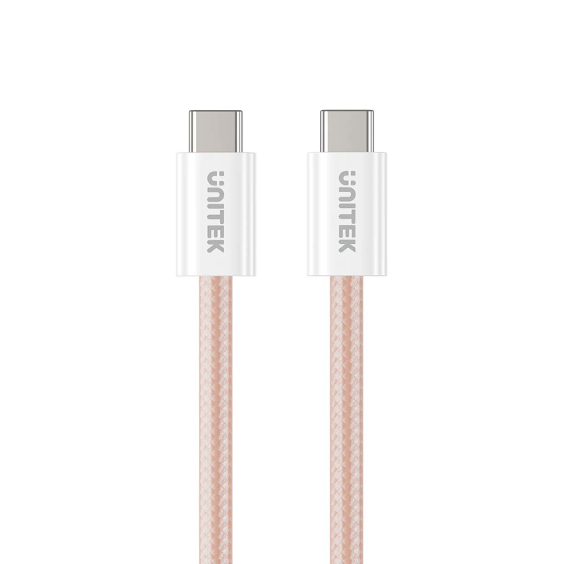 Unitek Kabel w oplocie zwijany magnetycznie USB C PD 100W różowy 1m
