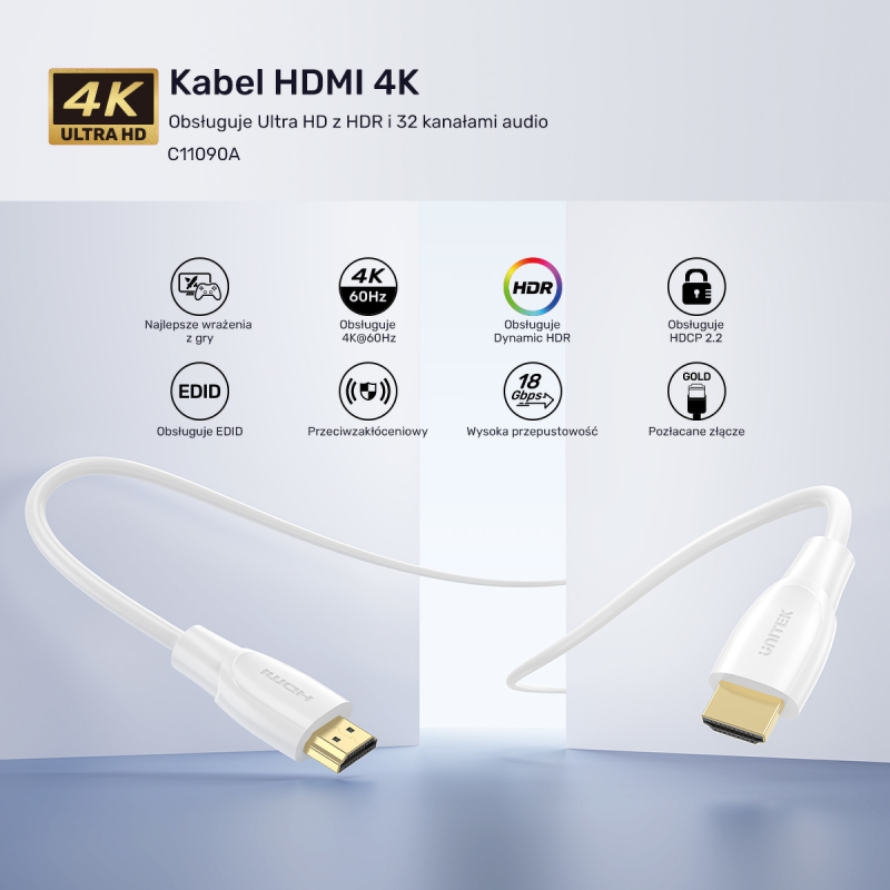 Unitek Kabel HDMI 2.0 4K biały 1,8m