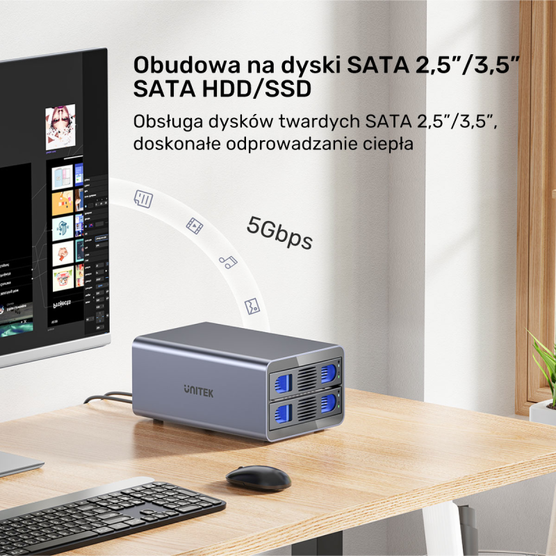 Unitek Obudowa RAID do dysku SATA 2.5''/3.5'' – 4 tryby, 40TB, 5Gb/s
