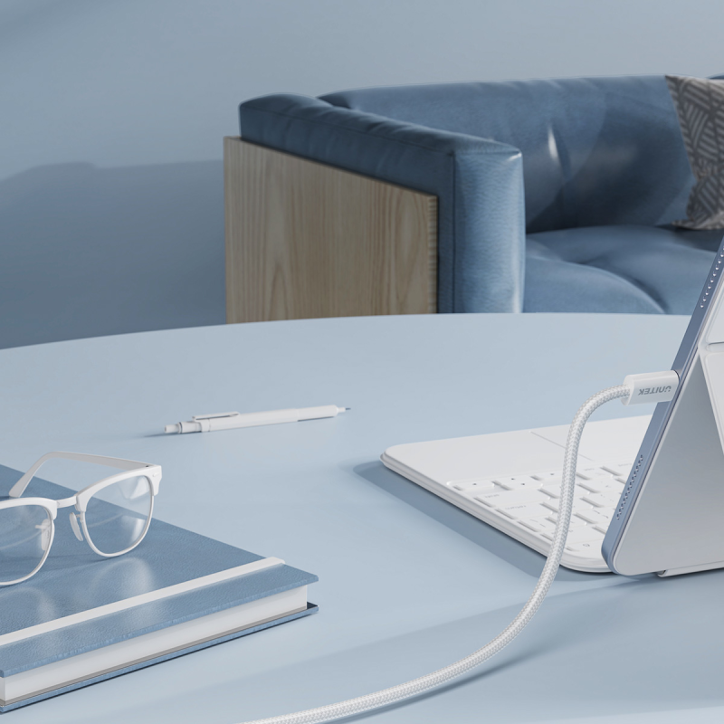 Unitek Kabel w oplocie zwijany magnetycznie USB C PD 100W biały 1m