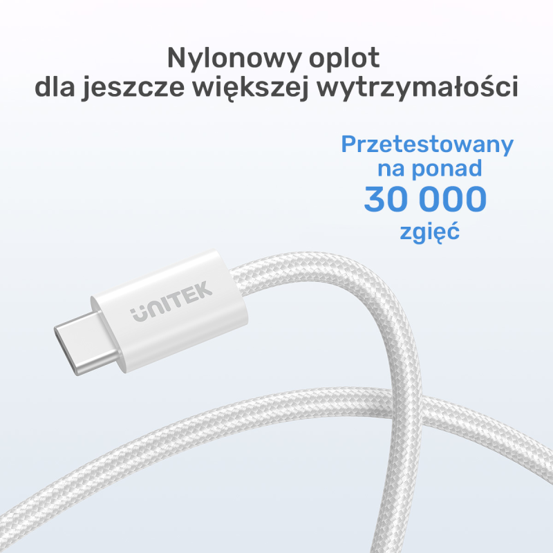 Unitek Kabel w oplocie zwijany magnetycznie USB C PD 100W biały 1m