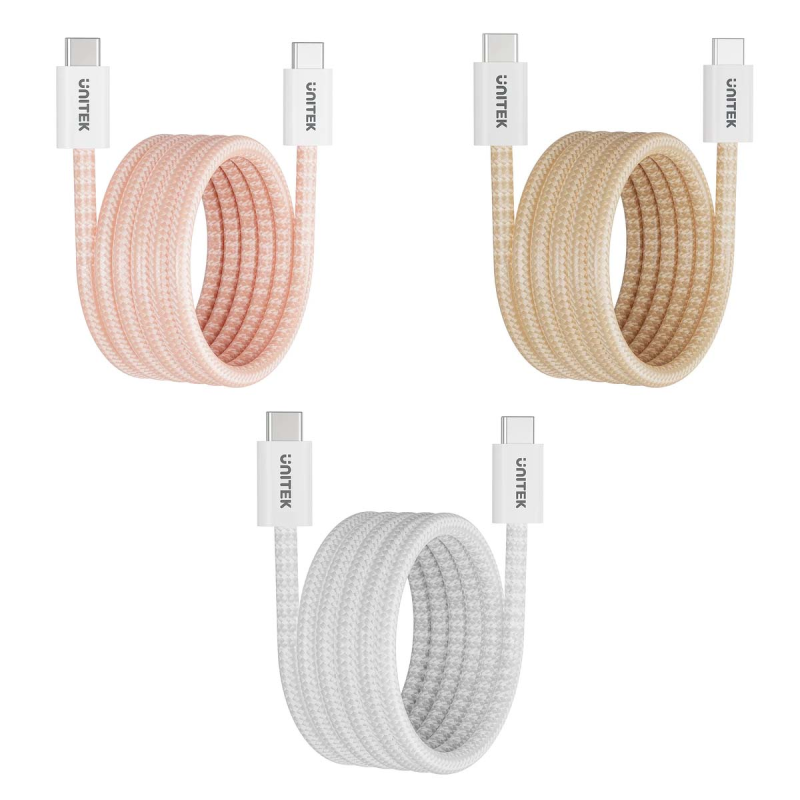 Unitek Kabel w oplocie zwijany magnetycznie USB C PD 100W biały 1m