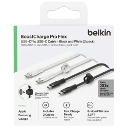 Belkin 2 Kable w oplocie USB-C na USB-C 60W, 1 m, biały i czarny