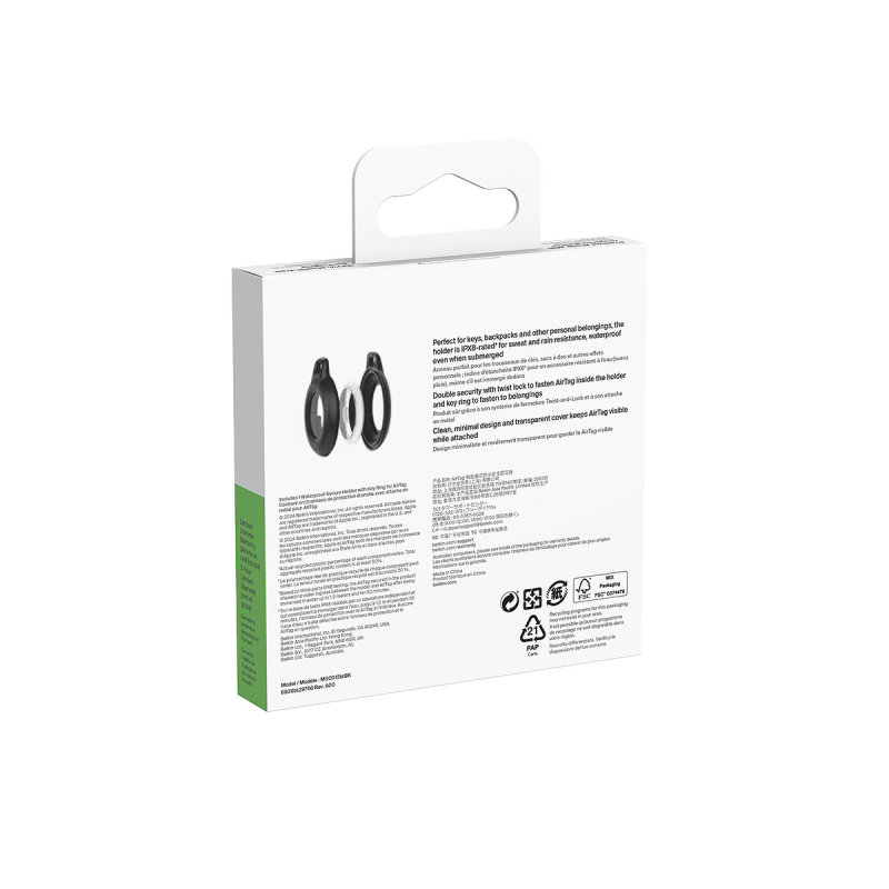 Belkin Uchwyt na AirTag z kółkiem do kluczy, wodoodporny, czarny