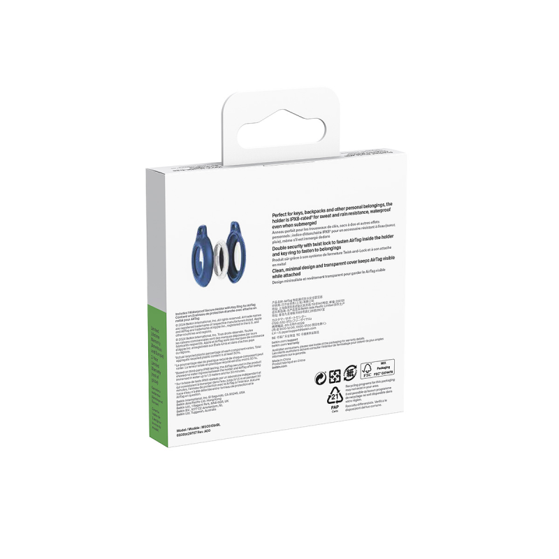 Belkin Uchwyt na AirTag z kółkiem do kluczy, wodoodporny, niebieski