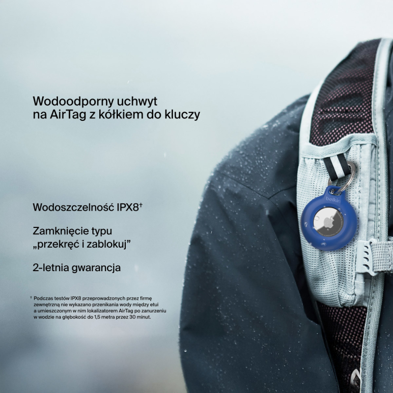 Belkin Uchwyt na AirTag z kółkiem do kluczy, wodoodporny, niebieski