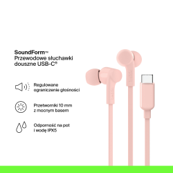Belkin Przewodowe słuchawki douszne USB-C, różowe