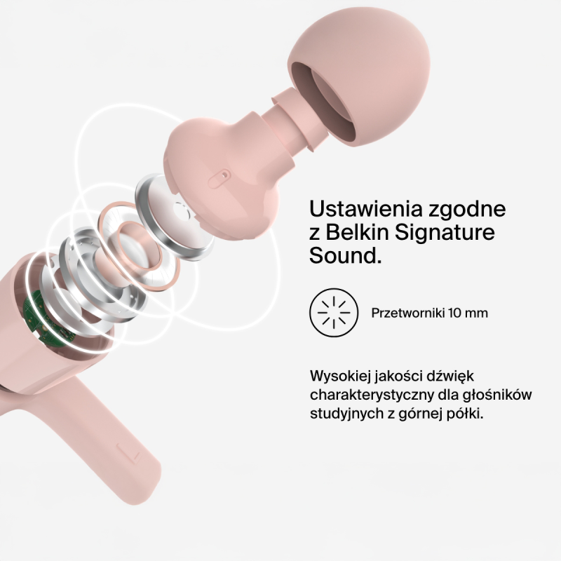 Belkin Przewodowe słuchawki douszne USB-C, różowe