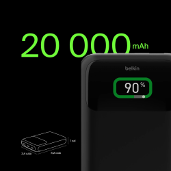 Belkin Powerbank 20 000 mAh, 2x USB-C PD 65W, USB-A 18W, z wyświetlaczem, czarny