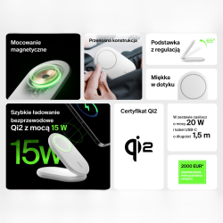Belkin Ładowarka indukcyjna składana MagsSafe Qi2 15W biała z zasilaczem 20W