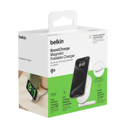 Belkin Ładowarka indukcyjna składana MagsSafe Qi2 15W biała z zasilaczem 20W
