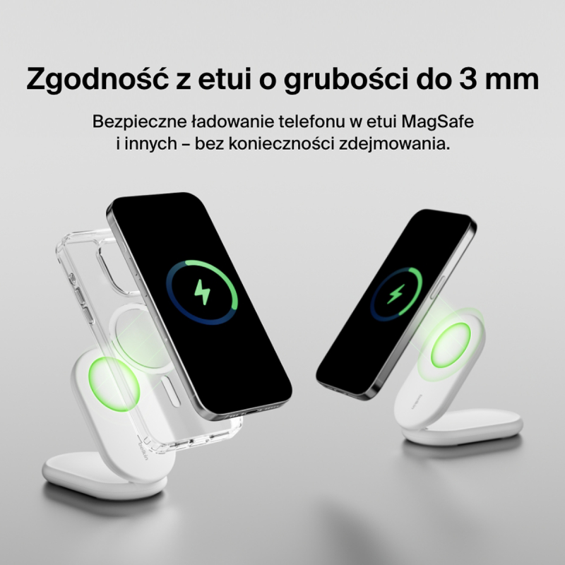 Belkin Ładowarka indukcyjna składana MagsSafe Qi2 15W biała z zasilaczem 20W