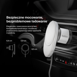 Belkin Ładowarka samochodowa, magnetyczna, Qi2.0, 15W, szara