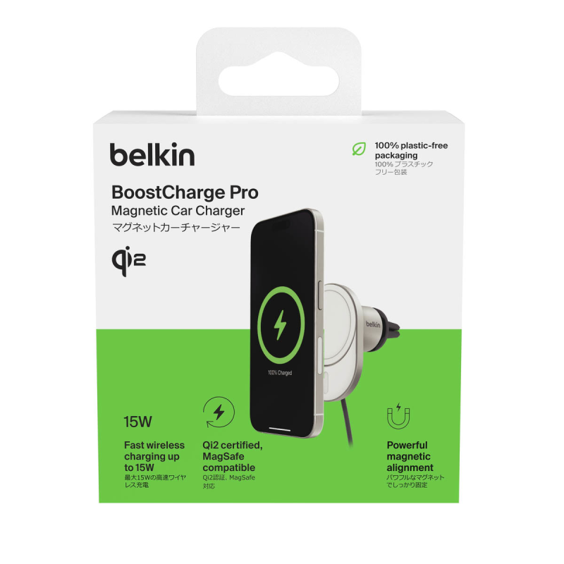 Belkin Ładowarka samochodowa, magnetyczna, Qi2.0, 15W, szara