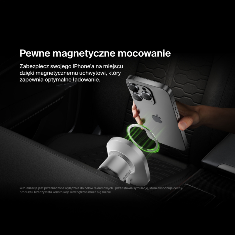 Belkin Ładowarka samochodowa, magnetyczna, Qi2.0, 15W, zasilacz 20W, szara