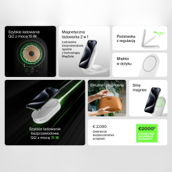 Belkin ładowarka indukcyjna składana 2w1 MagSafe Qi2 15 W biała z zasilaczem 36 W