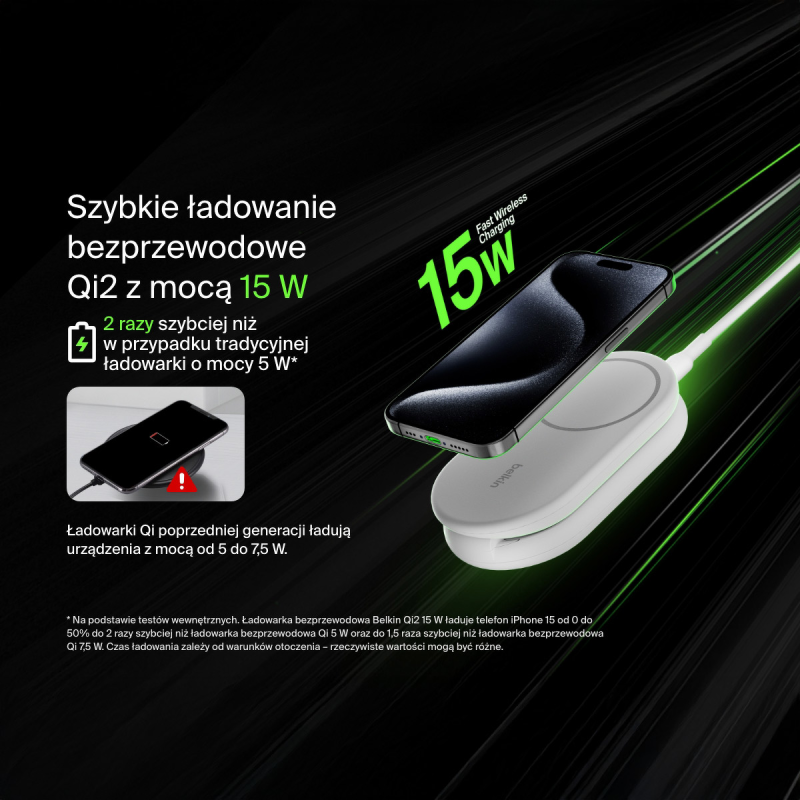 Belkin ładowarka indukcyjna składana 2w1 MagSafe Qi2 15 W biała z zasilaczem 36 W