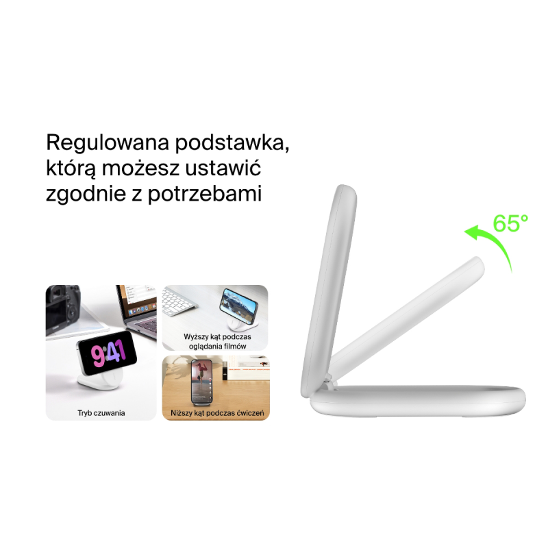 Belkin ładowarka indukcyjna składana 2w1 MagSafe Qi2 15 W biała z zasilaczem 36 W