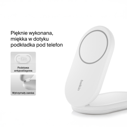 Belkin ładowarka indukcyjna składana 2w1 MagSafe Qi2 15 W biała z zasilaczem 36 W