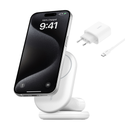 Belkin ładowarka indukcyjna składana 2w1 MagSafe Qi2 15 W biała z zasilaczem 36 W