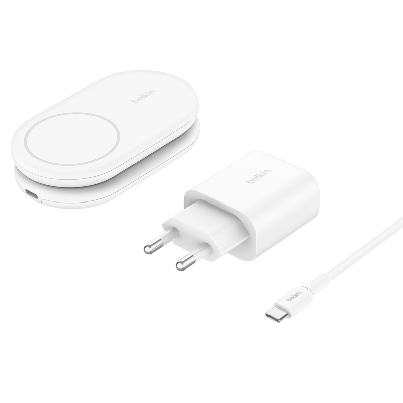 Belkin ładowarka indukcyjna składana 2w1 MagSafe Qi2 15 W biała z zasilaczem 36 W