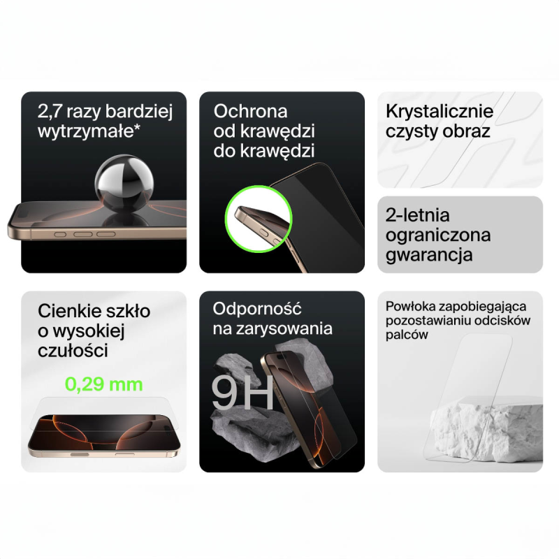 Belkin Szkło na iPhone 16 Pro / 17, UltraGlass 2, z aplikatorem