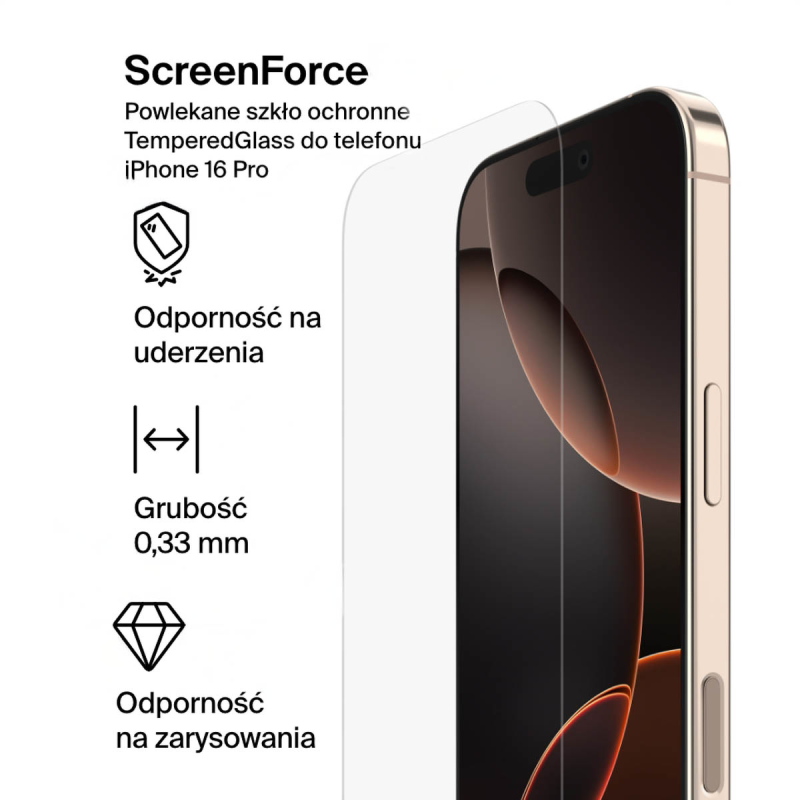 Belkin Szkło na iPhone 16 Pro / 17, Tempered Glass, z aplikatorem