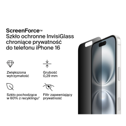 Belkin Szkło prywatyzujące na iPhone 16 / 15 / 14 Pro, InvisiGlass, z aplikatorem