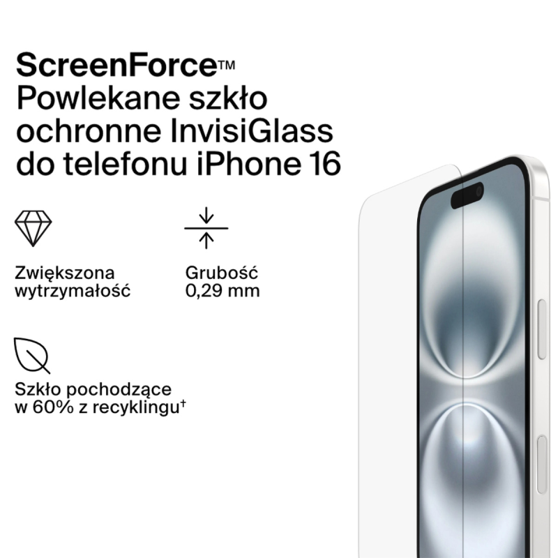 Belkin Szkło na iPhone 16 / 15 / 14 Pro, InvisiGlass, z aplikatorem