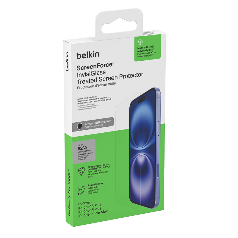 Belkin Szkło na iPhone 16 Plus / 15 Plus / 14 Pro Max, InvisiGlass, z aplikatorem