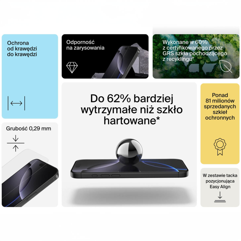 Belkin Szkło na iPhone 16 Pro Max, InvisiGlass, z aplikatorem