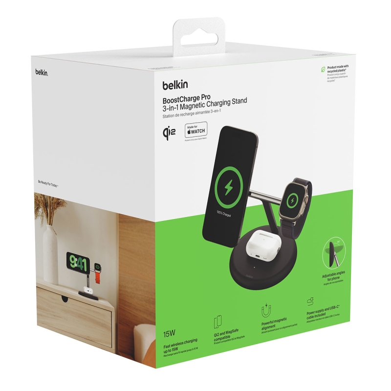 Belkin BOOST CHARGE PRO MagSafe ładowarka indukcyjna 3w1 iPhone Apple Watch i Airpods czarna