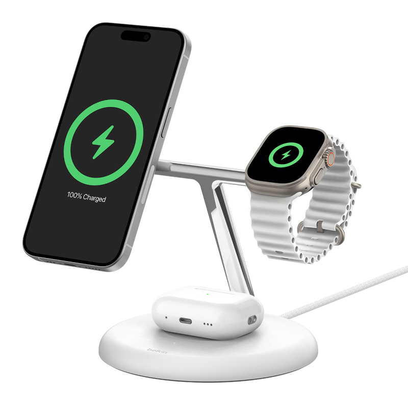 Belkin BOOST CHARGE PRO MagSafe ładowarka indukcyjna 3w1 iPhone Apple Watch i AirPods biała