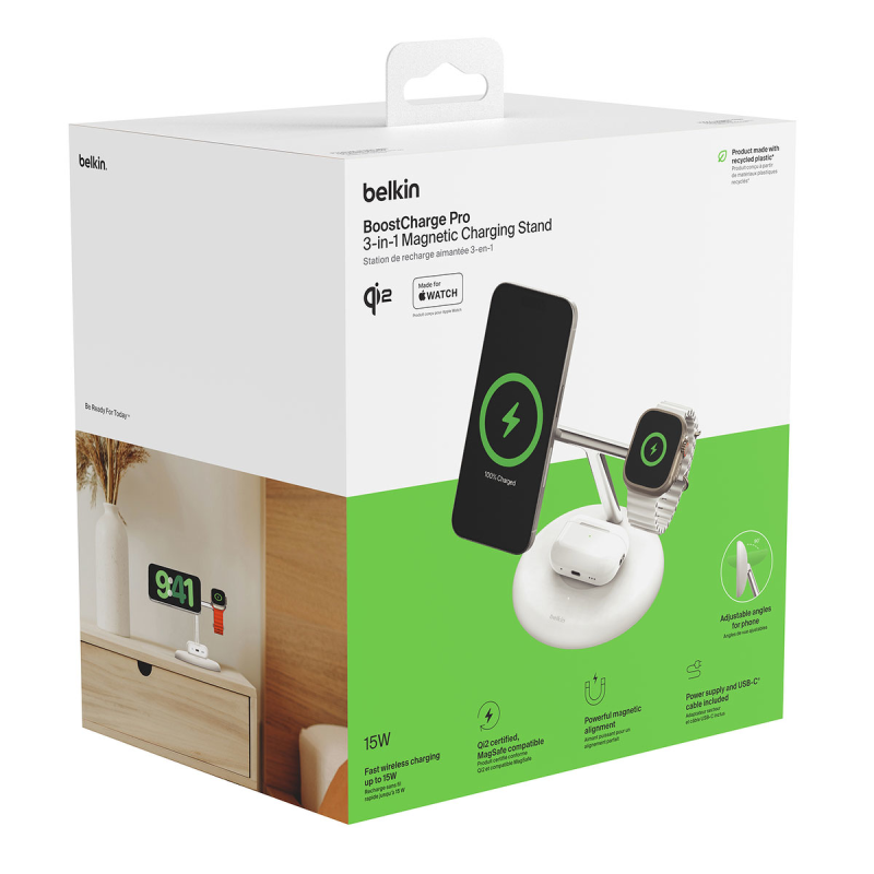 Belkin BOOST CHARGE PRO MagSafe ładowarka indukcyjna 3w1 iPhone Apple Watch i AirPods biała