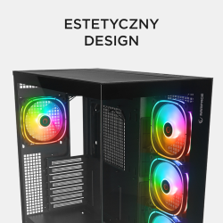 Rampage Hydra V1 Obudowa PC 4x wentylator USB C/USB A ARGB + hub, czarna