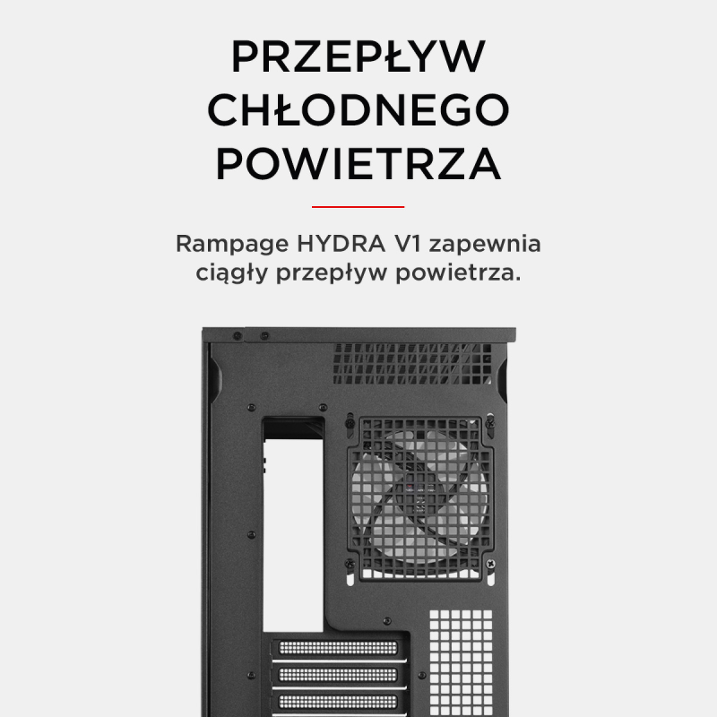 Rampage Hydra V1 Obudowa PC 4x wentylator USB C/USB A ARGB + hub, czarna