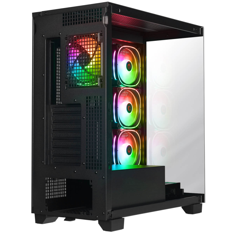 Rampage Hydra V1 Obudowa PC 4x wentylator USB C/USB A ARGB + hub, czarna