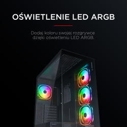 Rampage Hydra V1 Obudowa PC 4x wentylator USB C/USB A ARGB + hub, czarna