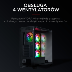 Rampage Hydra V1 Obudowa PC 4x wentylator USB C/USB A ARGB + hub, czarna