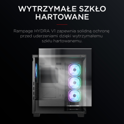 Rampage Hydra V1 Obudowa PC 4x wentylator USB C/USB A ARGB + hub, czarna