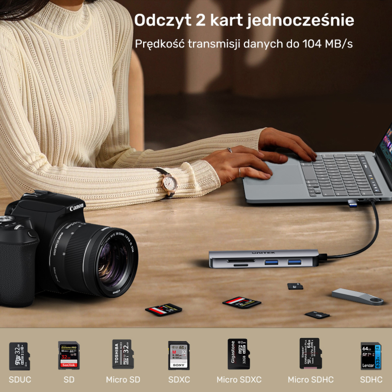 Unitek Hub 5w1 USB-A/C 5 Gbps z czytnikiem kart SD i micro SD