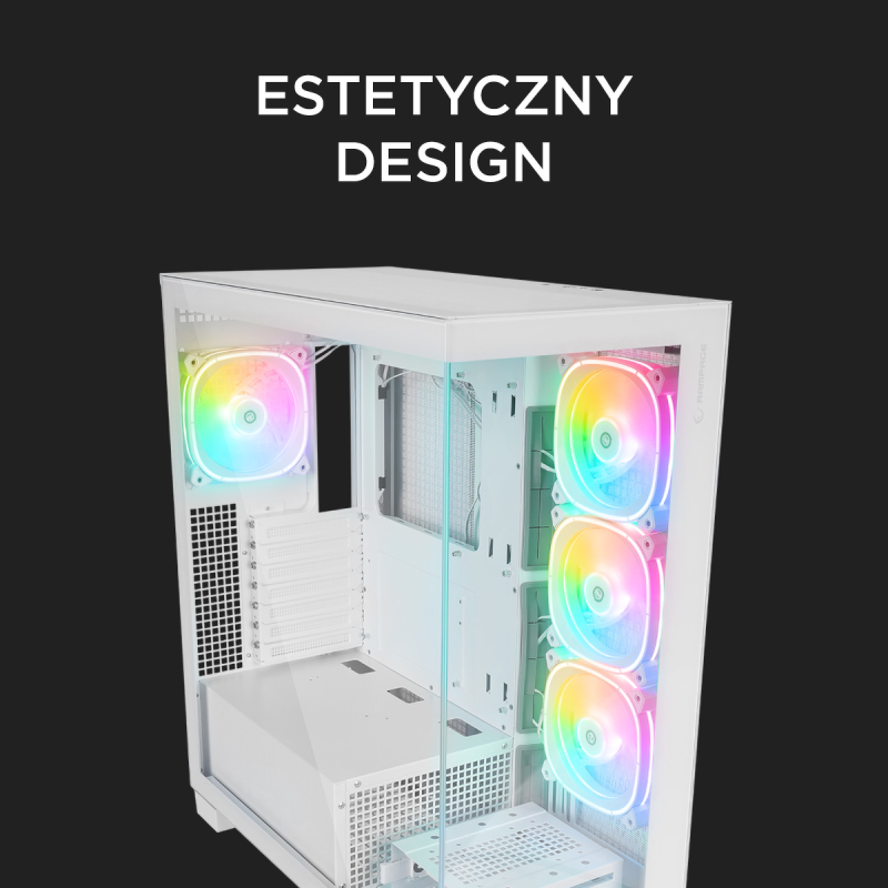 Rampage Hydra V1 Obudowa PC 4x wentylator USB C/USB A ARGB + hub, biała