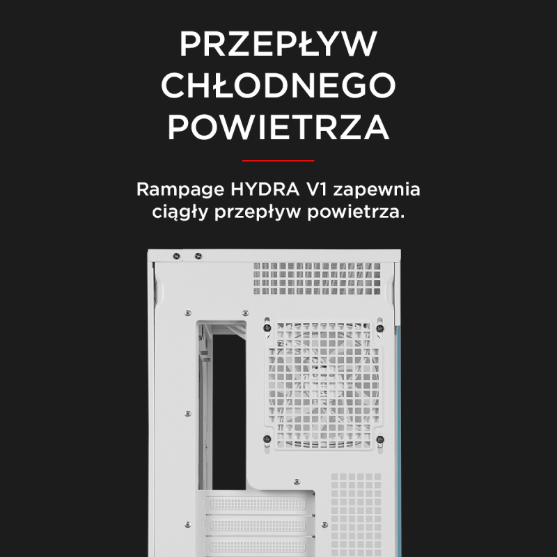 Rampage Hydra V1 Obudowa PC 4x wentylator USB C/USB A ARGB + hub, biała