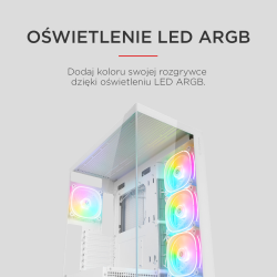 Rampage Hydra V1 Obudowa PC 4x wentylator USB C/USB A ARGB + hub, biała