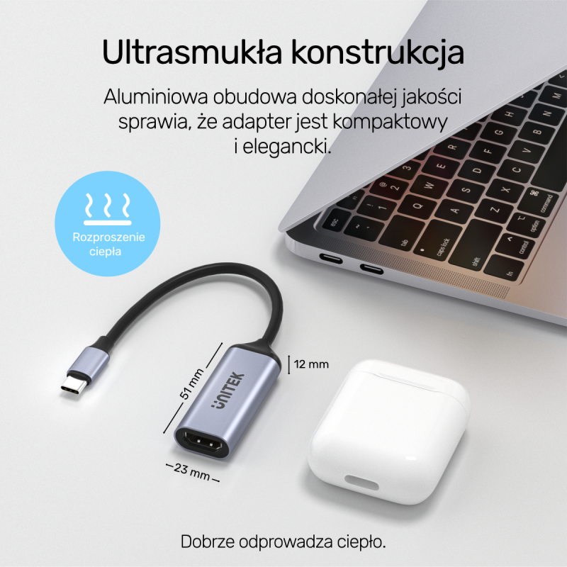 Unitek Adapter USB-C na HDMI 2.1 (8K 60Hz) szary 15cm