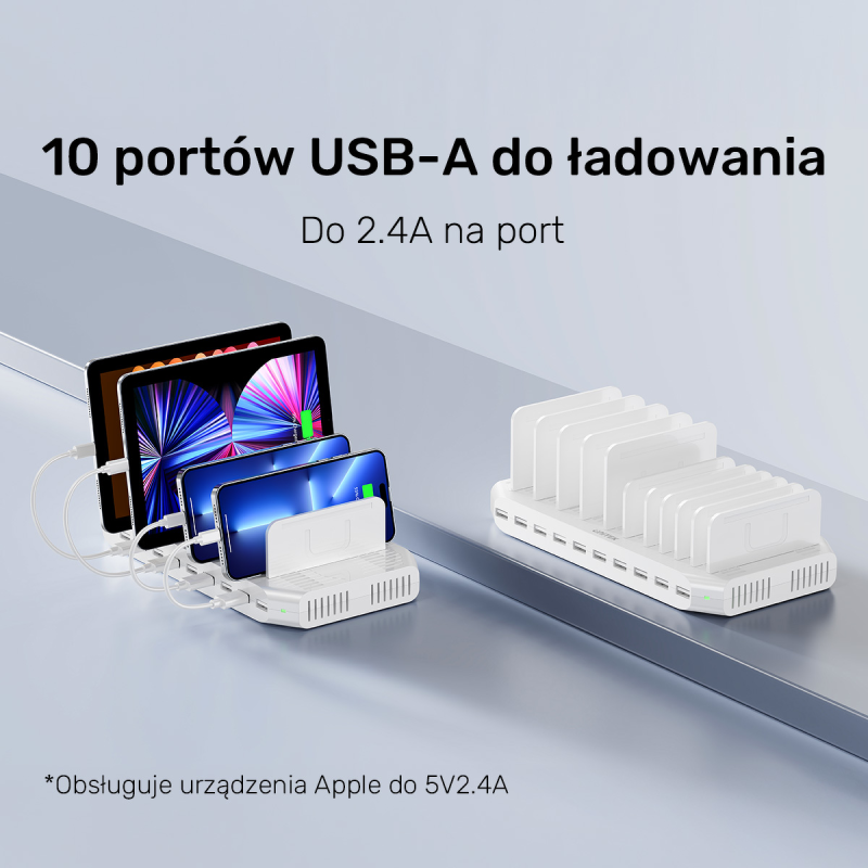 Unitek Stacja ładująca 10xUSB 2.4A 60W biała