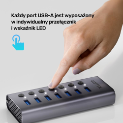 Unitek Hub USB A 3.0 7w1, 5Gbps z przełącznikami portów