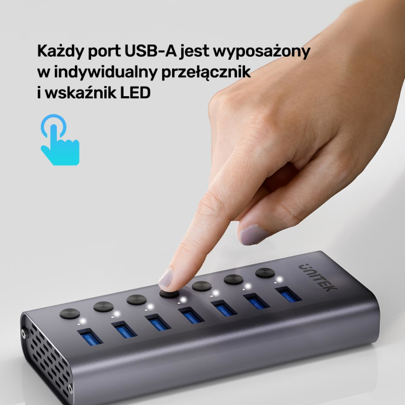 Unitek Hub USB A 3.0 7w1, 5Gbps z przełącznikami portów