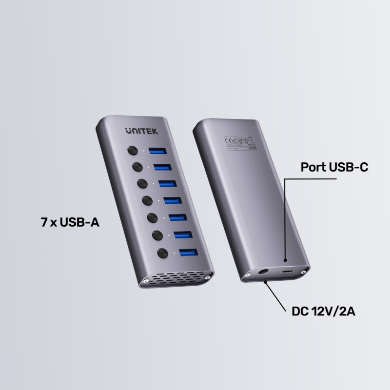 Unitek Hub USB A 3.0 7w1, 5Gbps z przełącznikami portów