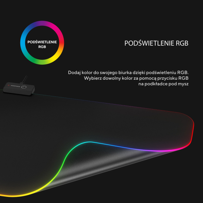 Rampage MP-24 podkładka gamingowa pod klawiaturę i mysz 30x80cm, RGB, czarna